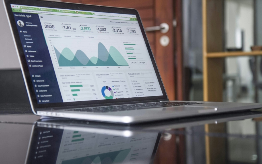 laptop with analytics on the screen
